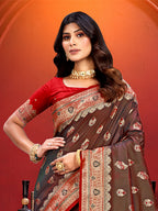 Sangam Prints Brown  Silk Woven Work Traditional Saree | Grocsy