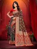 Sangam Prints Brown  Silk Woven Work Traditional Saree | Grocsy