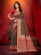 Sangam Prints Brown  Silk Woven Work Traditional Saree | Grocsy