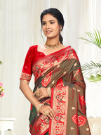 Sangam Prints Light Brown Silk Woven Work Traditional Saree | Grocsy