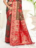Sangam Prints Light Brown Silk Woven Work Traditional Saree | Grocsy