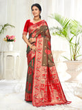 Sangam Prints Light Brown Silk Woven Work Traditional Saree | Grocsy