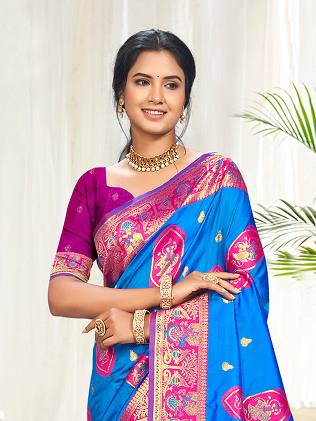 Sangam Prints Blue Silk Woven Work Traditional Saree | Grocsy