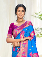 Sangam Prints Blue Silk Woven Work Traditional Saree | Grocsy