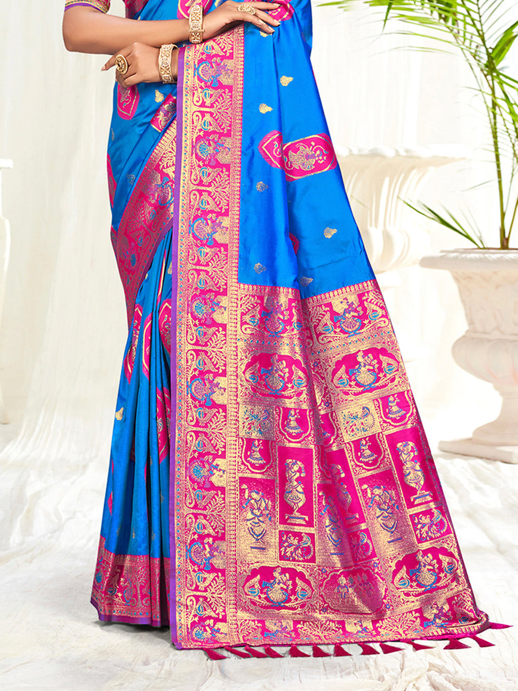 Sangam Prints Blue Silk Woven Work Traditional Saree | Grocsy