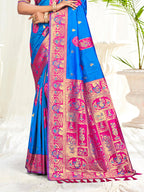 Sangam Prints Blue Silk Woven Work Traditional Saree | Grocsy