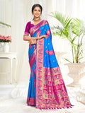 Sangam Prints Blue Silk Woven Work Traditional Saree | Grocsy