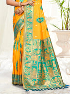 Sangam Prints Yellow Silk Woven Work Traditional Saree | Grocsy