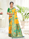 Sangam Prints Yellow Silk Woven Work Traditional Saree | Grocsy