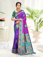 Sangam Prints Purple Silk Woven Work Traditional Saree | Grocsy