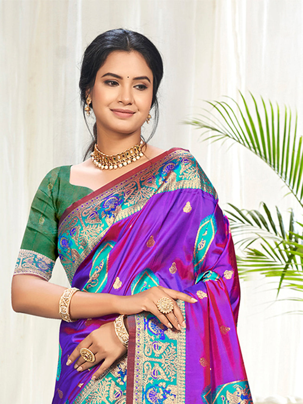 Sangam Prints Purple Silk Woven Work Traditional Saree | Grocsy