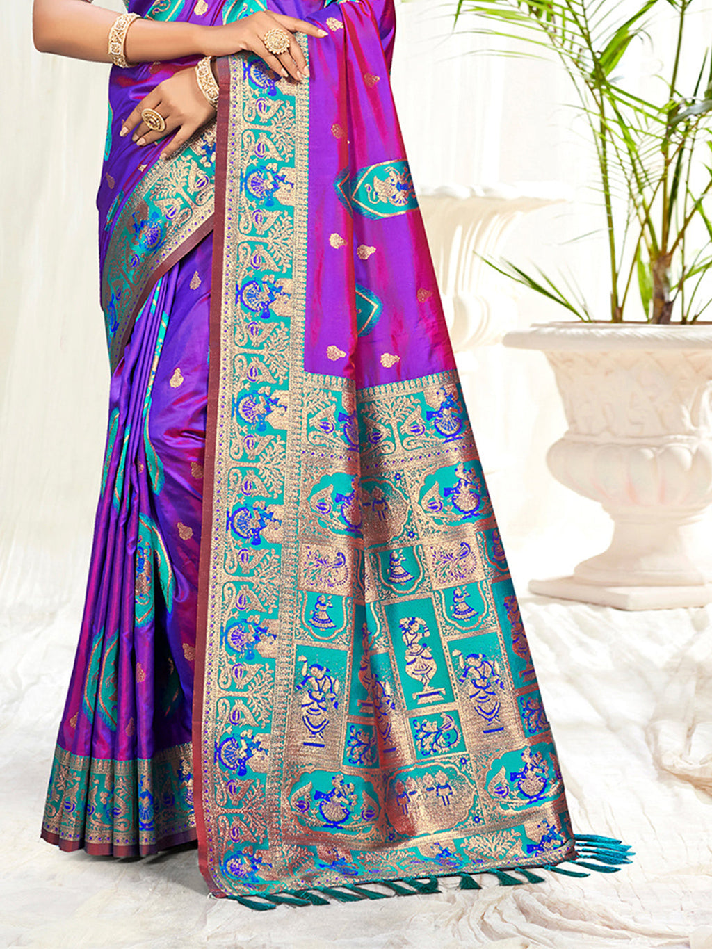Sangam Prints Purple Silk Woven Work Traditional Saree | Grocsy