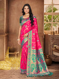 Sangam Prints Rani Pink Silk Woven Work Traditional Saree | Grocsy