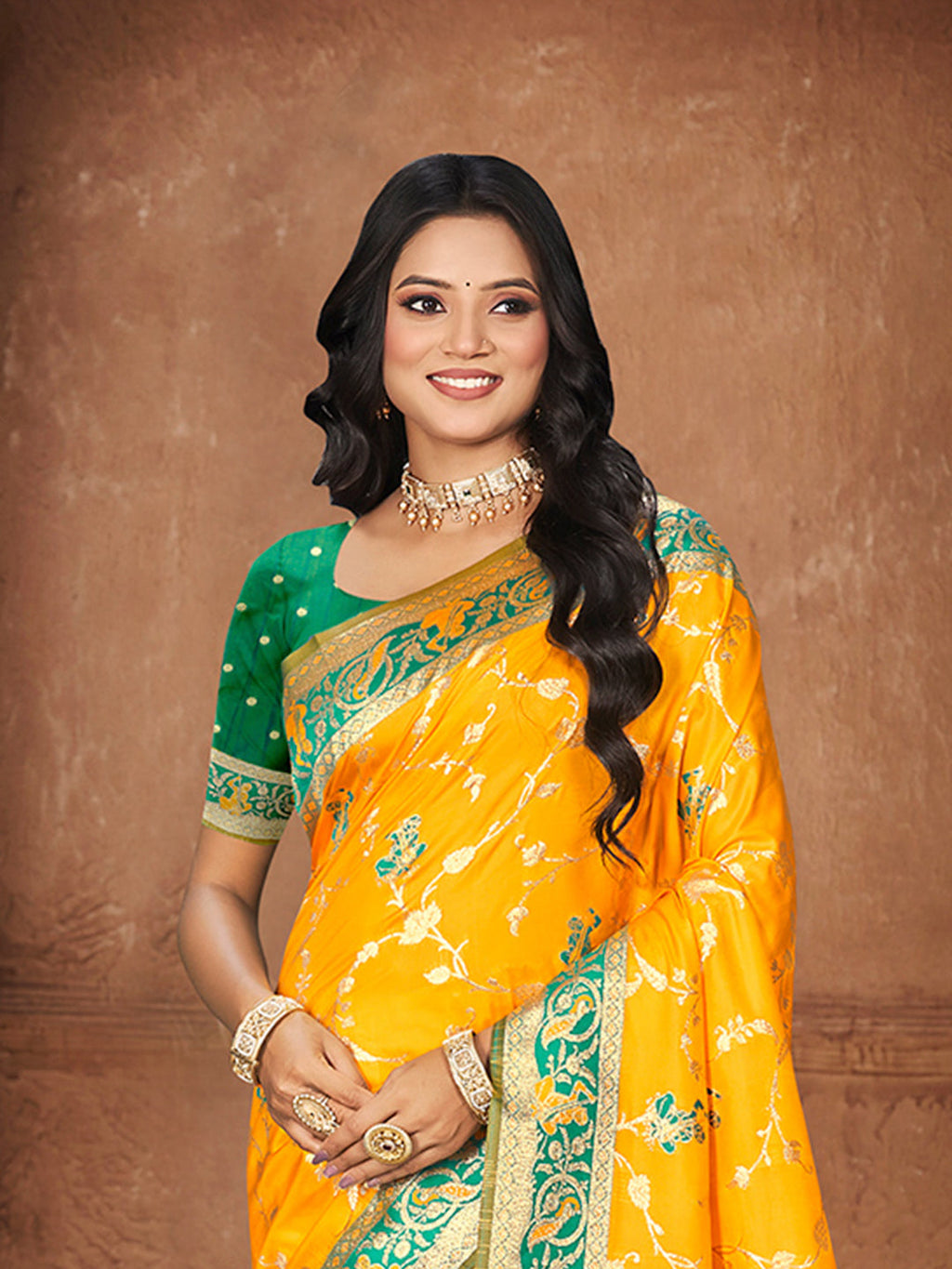 Sangam Prints Yellow Silk Woven Work Traditional Saree | Grocsy