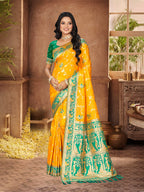 Sangam Prints Yellow Silk Woven Work Traditional Saree | Grocsy