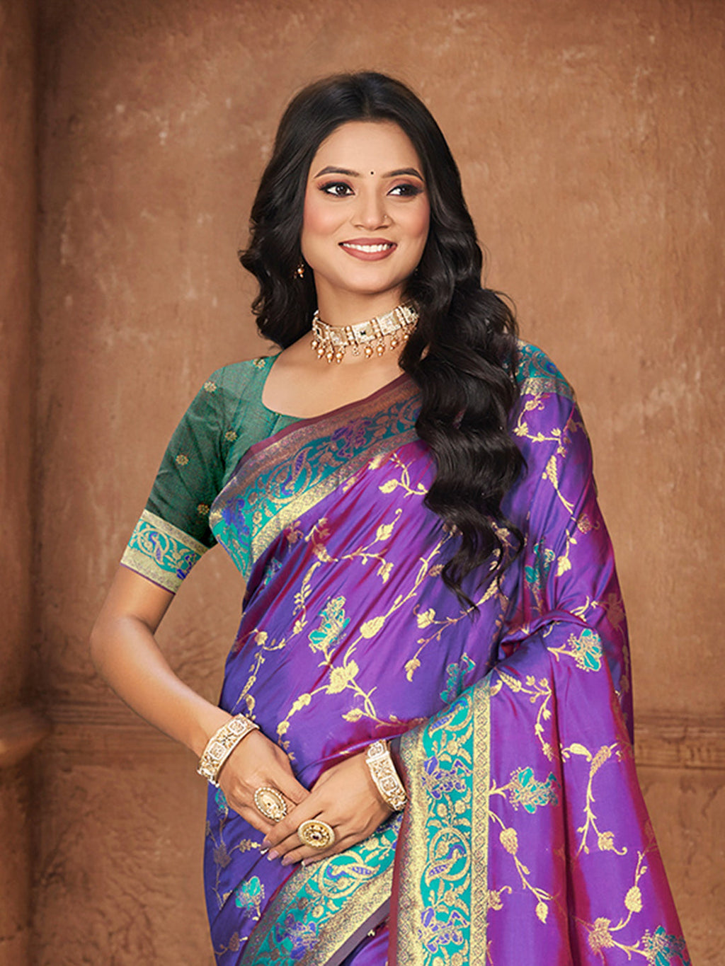 Sangam Prints Purple Silk Woven Work Traditional Saree | Grocsy