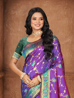 Sangam Prints Purple Silk Woven Work Traditional Saree | Grocsy