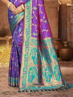 Sangam Prints Purple Silk Woven Work Traditional Saree | Grocsy