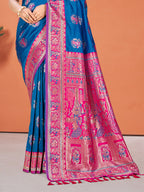 Sangam Prints Blue Silk Woven Work Traditional Saree | Grocsy