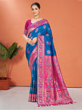 Sangam Prints Blue Silk Woven Work Traditional Saree | Grocsy