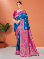 Sangam Prints Blue Silk Woven Work Traditional Saree | Grocsy