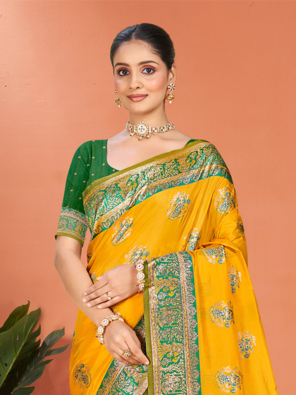 Sangam Prints Yellow Silk Woven Work Traditional Saree | Grocsy
