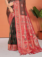 Sangam Prints Brown  Silk Woven Work Traditional Saree | Grocsy