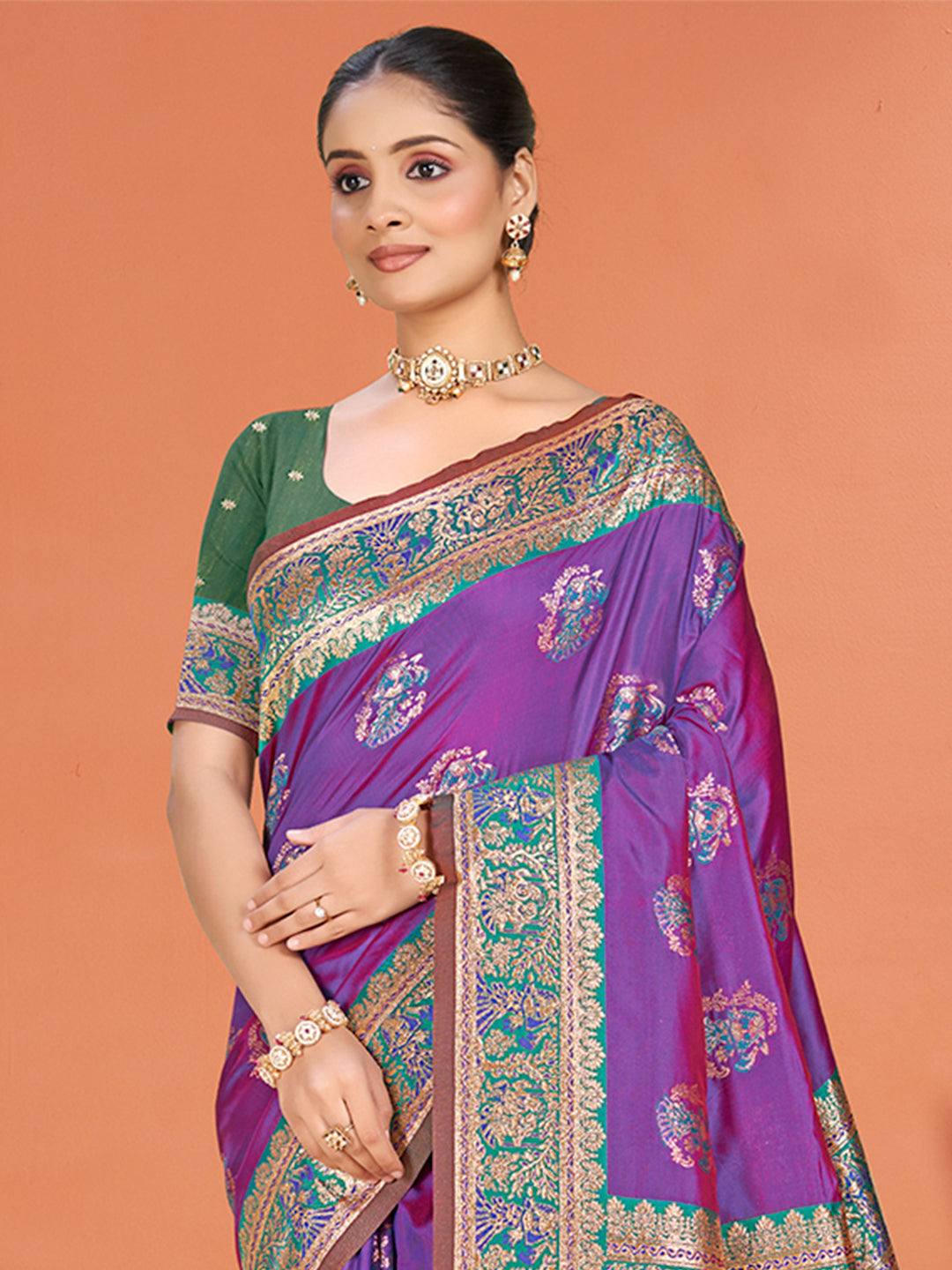 Sangam Prints Purple Silk Woven Work Traditional Saree | Grocsy