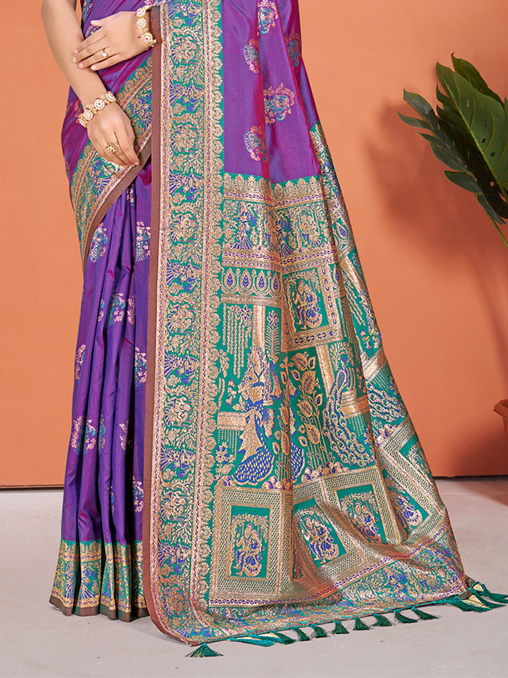 Sangam Prints Purple Silk Woven Work Traditional Saree | Grocsy