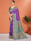 Sangam Prints Purple Silk Woven Work Traditional Saree | Grocsy