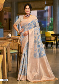 Prazu Fashion Sky Blue Cotton Silk Weaving Wedding Wear Saree | Grocsy