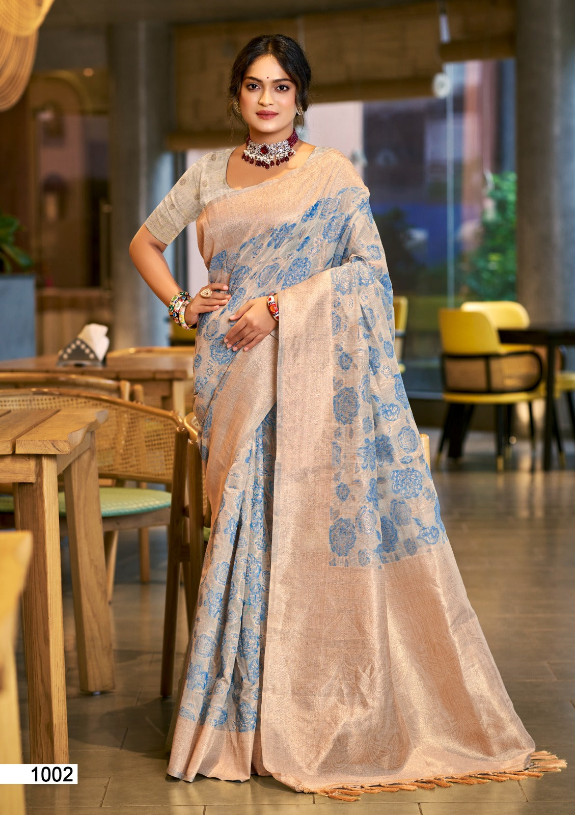 Prazu Fashion Sky Blue Cotton Silk Weaving Wedding Wear Saree | Grocsy