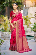 Sangam Prints Rani Pink Soft Silk Woven Work Traditional Saree | Grocsy