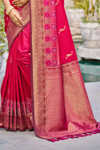 Sangam Prints Rani Pink Soft Silk Woven Work Traditional Saree | Grocsy