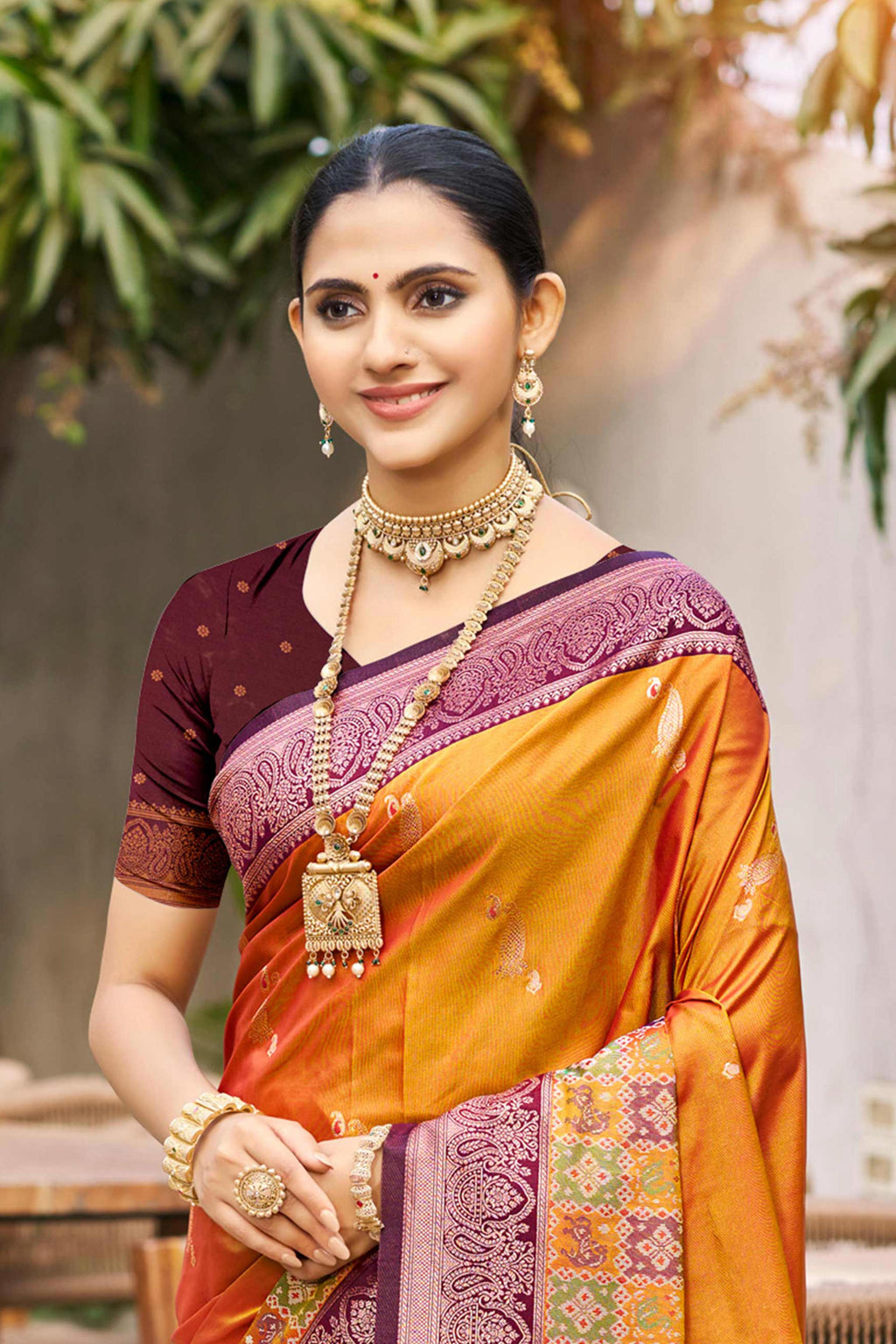 Sangam Prints Mustard Orange Soft Silk Woven Work Traditional Saree | Grocsy