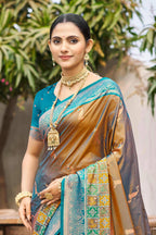 Sangam Prints Copper Brown Soft Silk Woven Work Traditional Saree | Grocsy