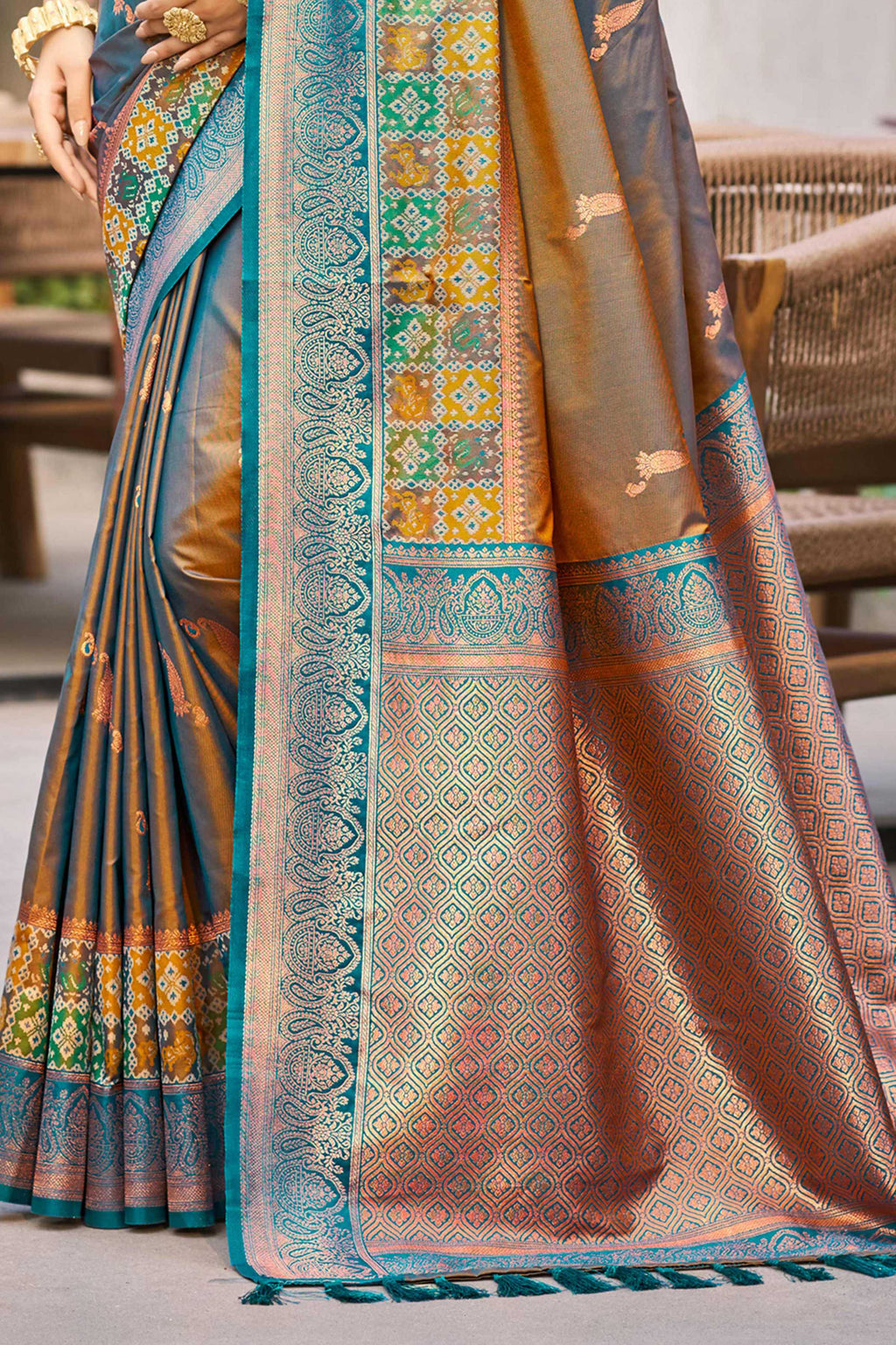 Sangam Prints Copper Brown Soft Silk Woven Work Traditional Saree | Grocsy