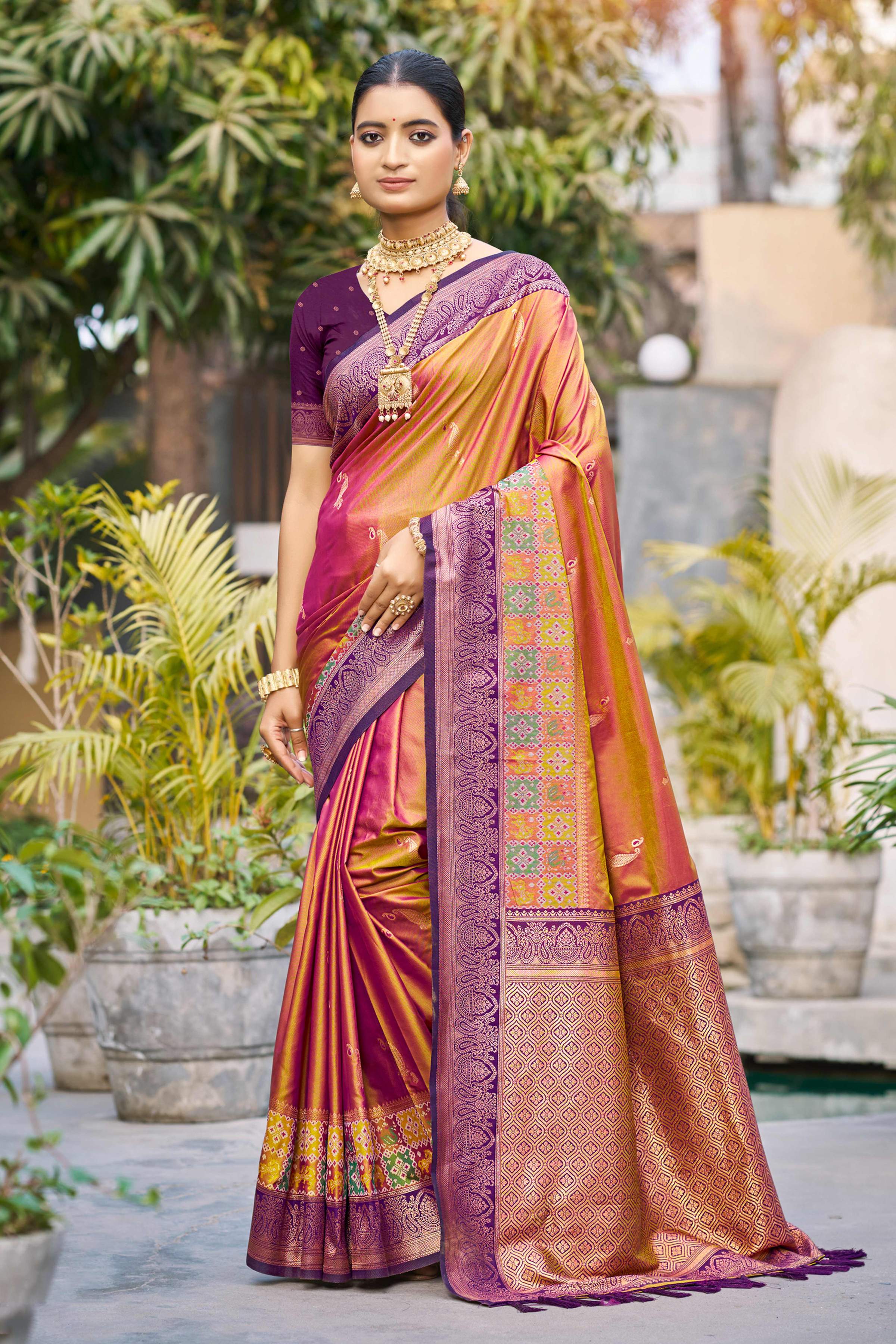 Sangam Prints Magenta Pink Soft Silk Woven Work Traditional Saree | Grocsy