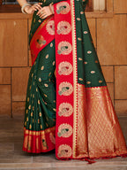 Sangam Prints Dark Green  Silk Woven Work Traditional Saree | Grocsy