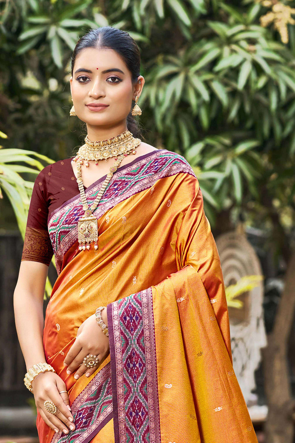 Sangam Prints Rust Orange Soft Silk Woven Work Traditional Saree | Grocsy
