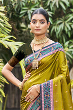 Sangam Prints Olive Green Soft Silk Woven Work Traditional Saree | Grocsy