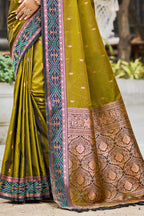 Sangam Prints Olive Green Soft Silk Woven Work Traditional Saree | Grocsy
