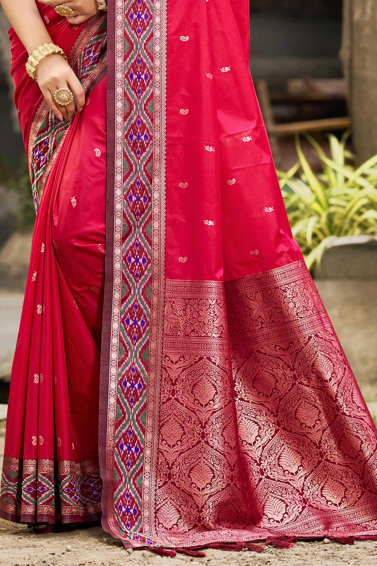 Sangam Prints Ruby Pink Soft Silk Woven Work Traditional Saree | Grocsy