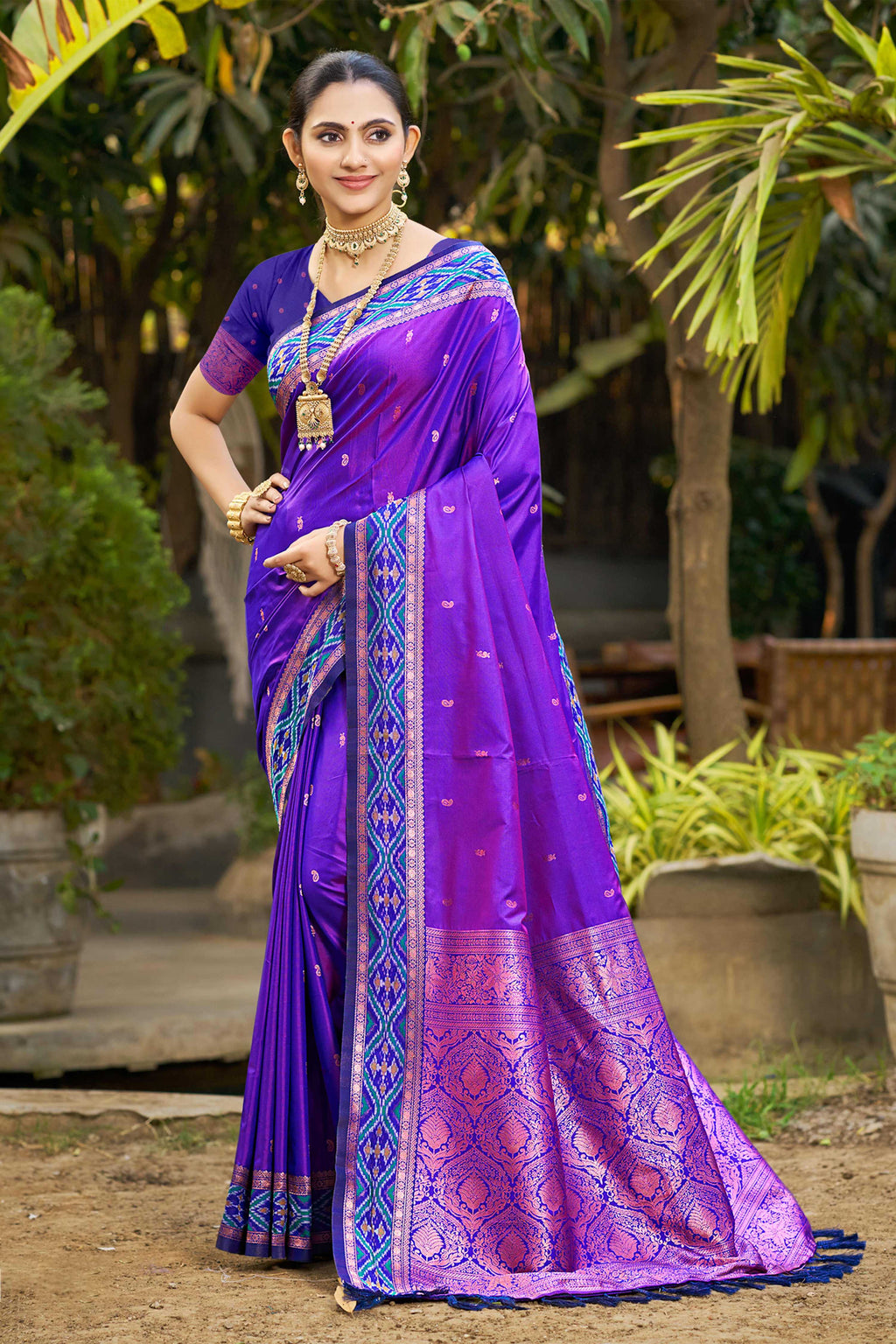 Sangam Prints Violet Soft Silk Woven Work Traditional Saree | Grocsy
