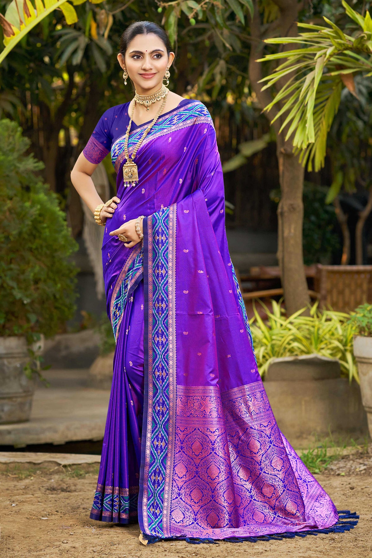 Sangam Prints Violet Soft Silk Woven Work Traditional Saree | Grocsy