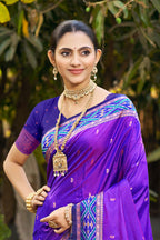 Sangam Prints Violet Soft Silk Woven Work Traditional Saree | Grocsy