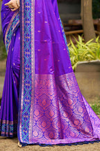 Sangam Prints Violet Soft Silk Woven Work Traditional Saree | Grocsy