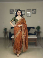 Teeya Creation New Trendy Stylish Party Wear Silk Saree-Orange | Grocsy