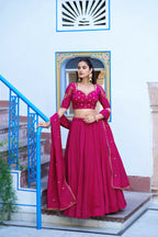 Lorenvalley Fashion Ranipink NC Silk Plain Lehenga Embroidery Work Choli with Dupatta | Grocsy