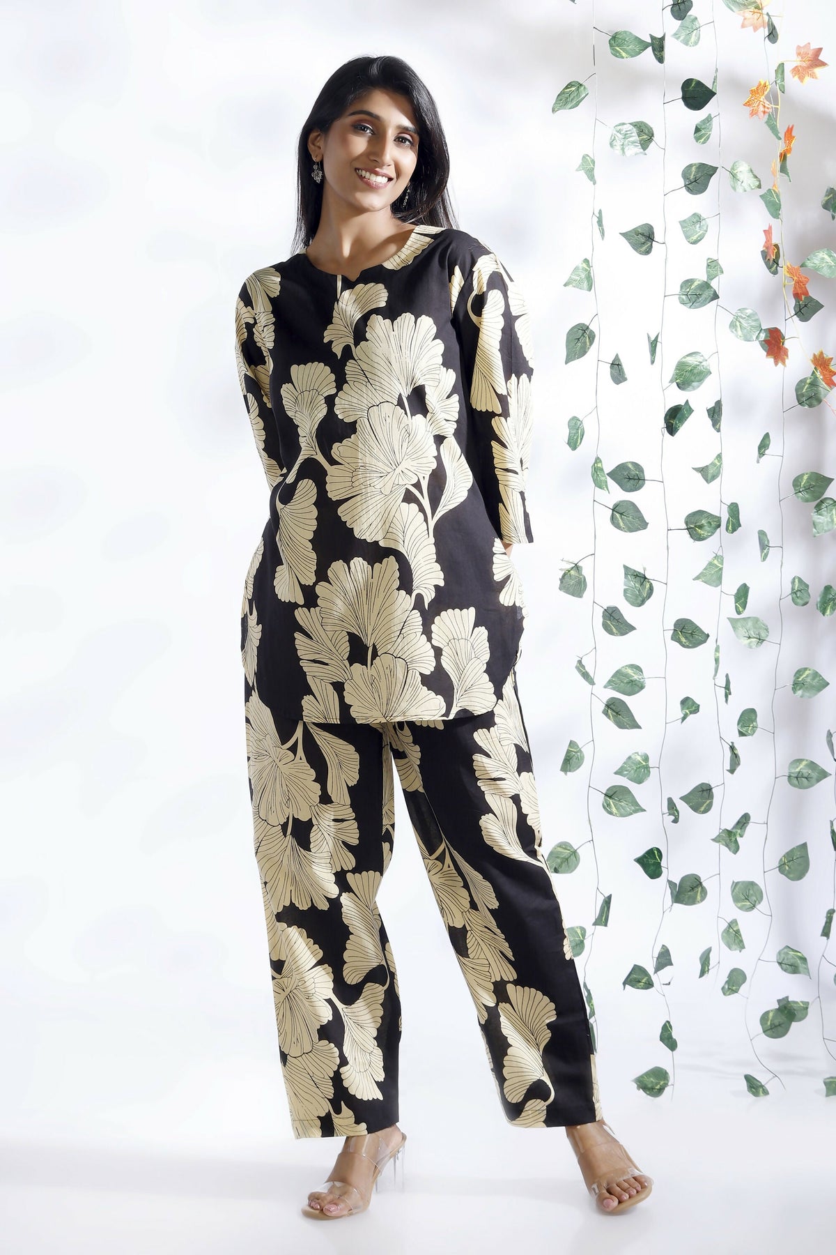 Breathables Black Floral Cotton Kurta & Pant Co-Ord Set | Grocsy